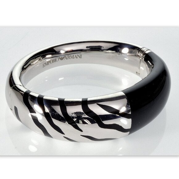 Emporio Armani Zebra Enamel Sterling Bangle Bracelet NWT - Picture 2 of 6